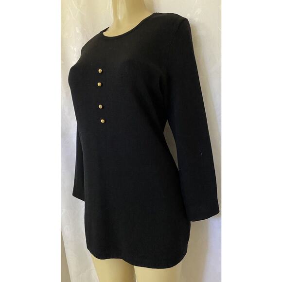 VTG St John Santana Knit Black Dress Long sleeve Crew Neck S line Mini T… - Picture 2 of 6